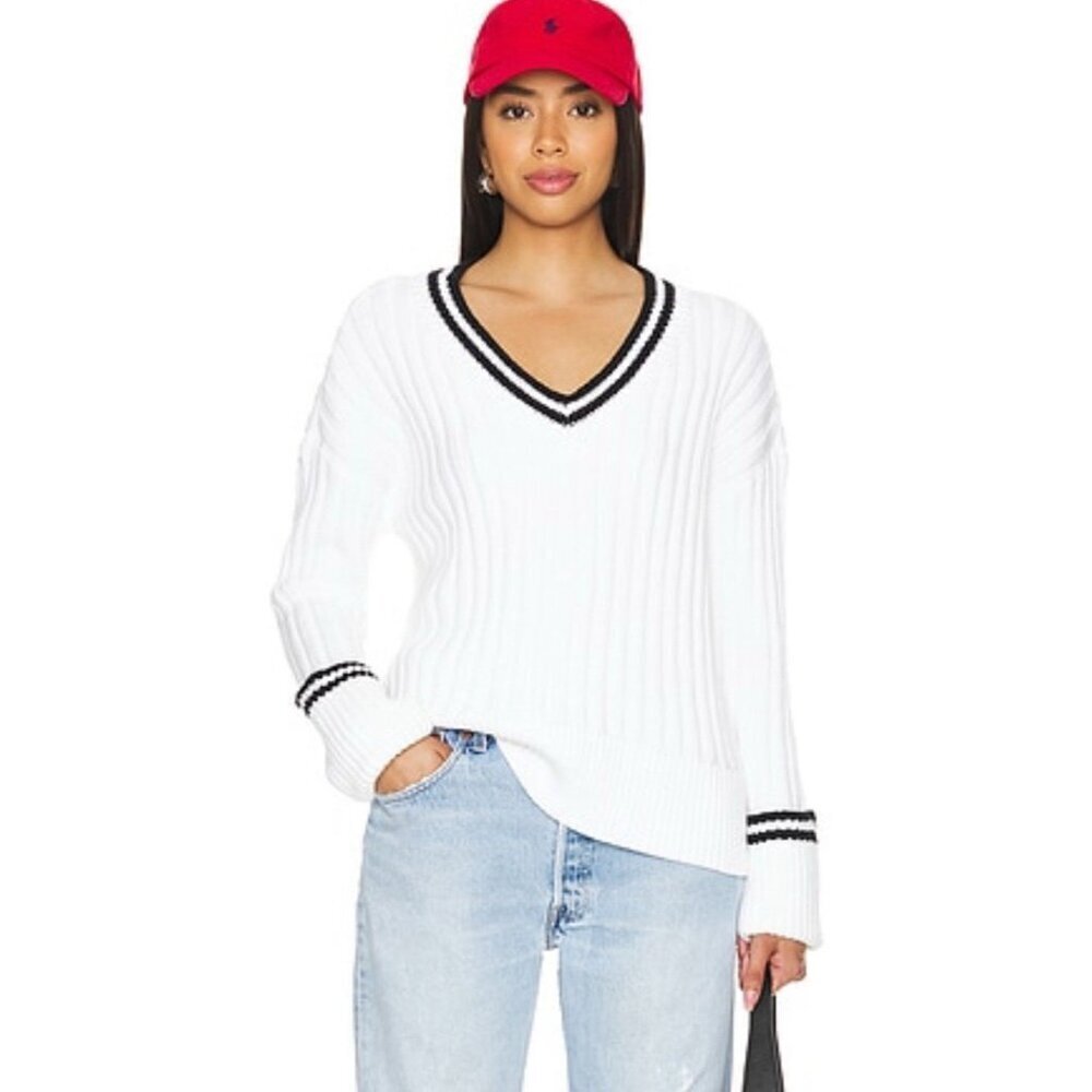 Lovers And Friends 'Danil' White And Black V Neck Sweater Size M Wool Casual